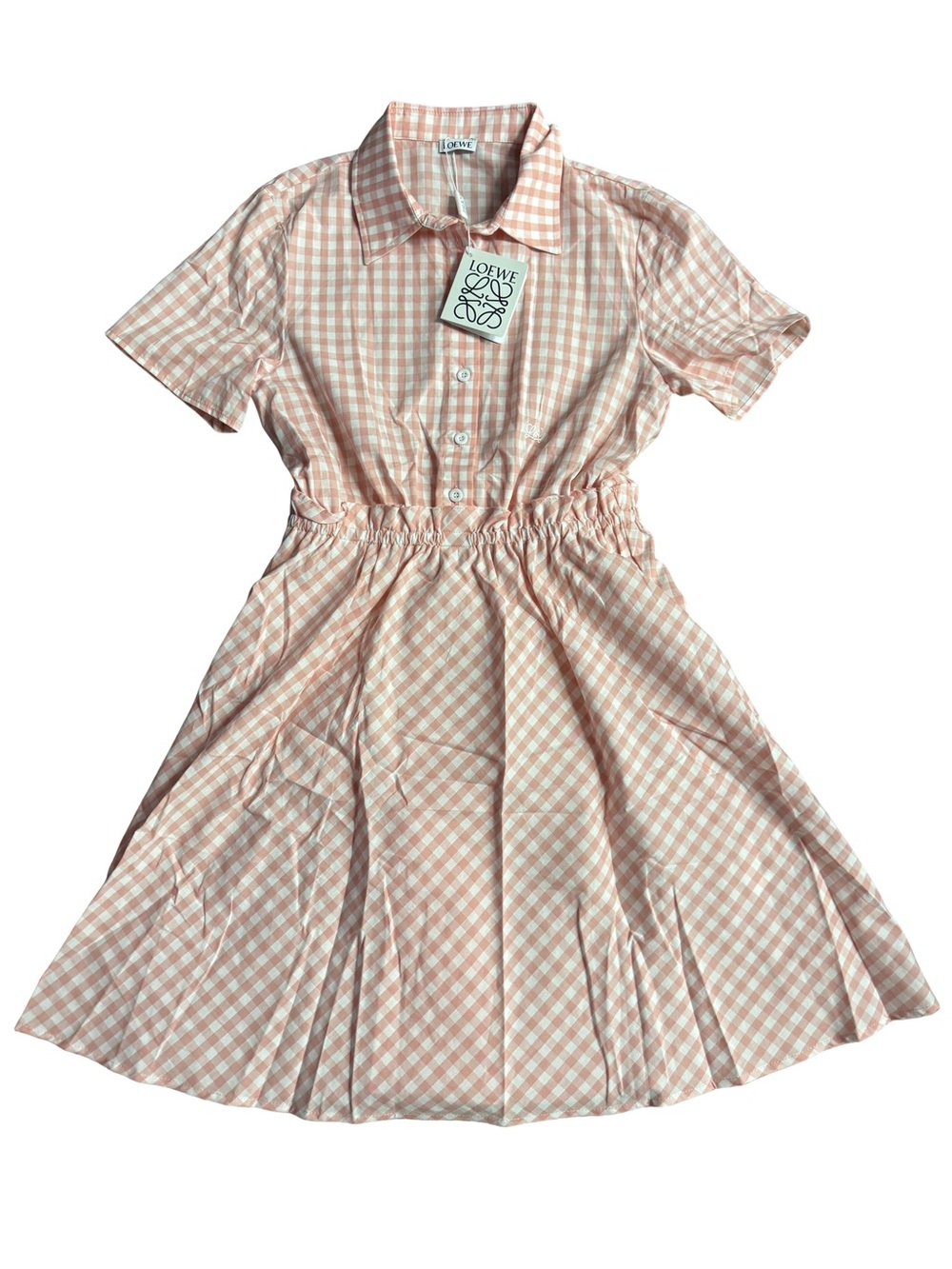 Loewe Peach & White Gingham Short-Sleeve Women’s Dress